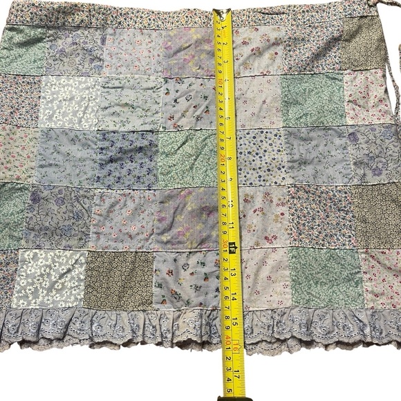 Blue Sky Womens Patchwork Skirt Mini Floral Blue Colorful Tie Waist Pocket Sz S - Picture 4 of 8
